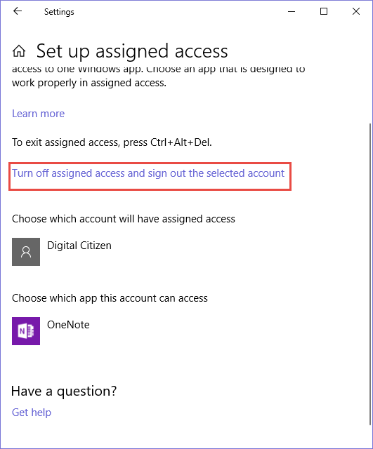 Windows 10, assigned access