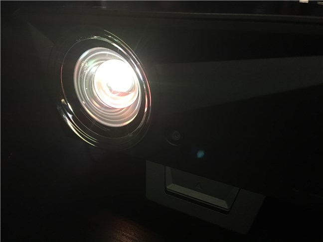 A perspective of the lens on the ASUS F1 Full HD LED projector