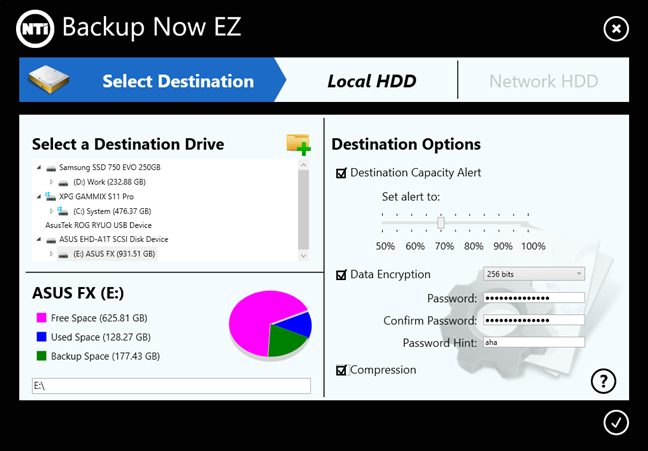 Creating a backup on the ASUS FX HDD