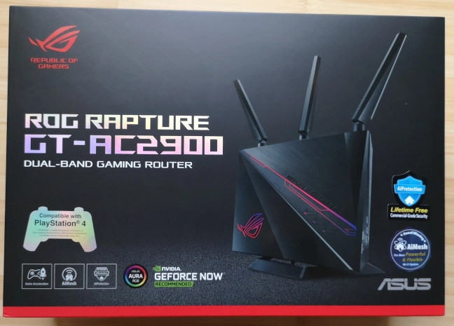The packaging of the ASUS ROG Rapture GT-AC2900 wireless router