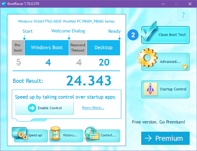 ASUS Mini PC PB60G benchmark results in BootRacer