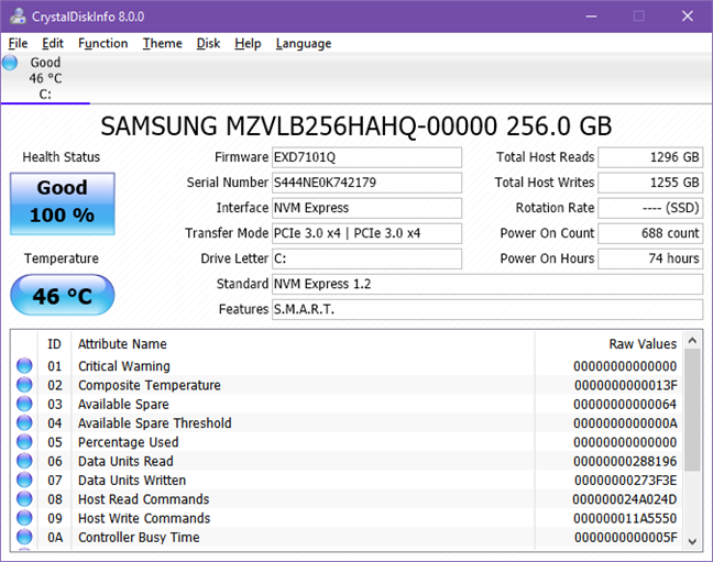 The Samsung NVMe SSD inside the ASUS Mini PC PB60G