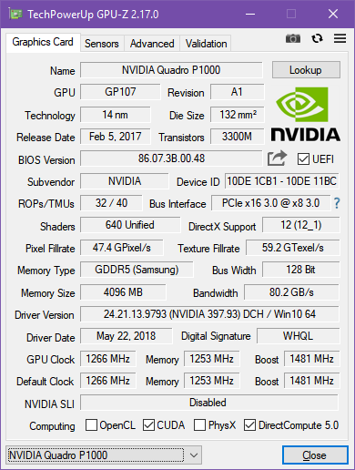 The Nvidia Quadro P1000 for the ASUS Mini PC PB60G