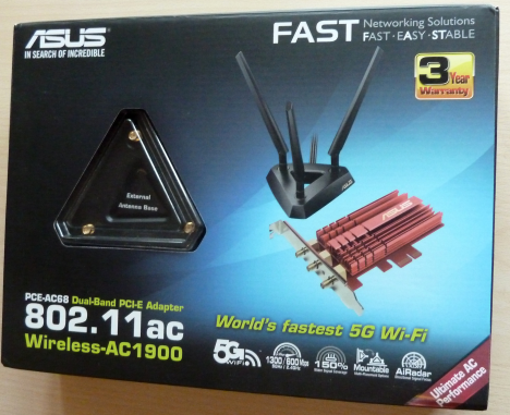 ASUS PCE-AC68, 802.11ac, Dual-band, Wireless-AC1900, PCI-E Adapter, review, networking, wireless