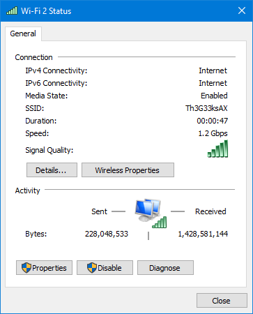 The Wi-Fi connection with ASUS PCE-AX58BT on Windows 10