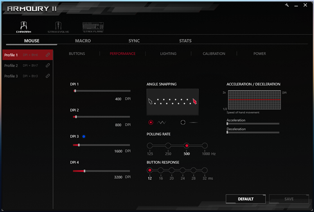 Adjusting the performance settings of the ASUS ROG Chakram