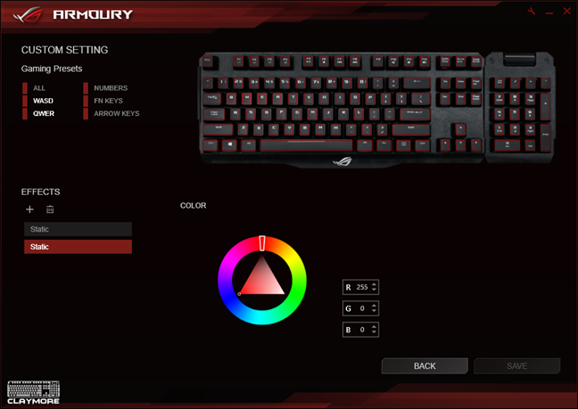 ASUS ROG Claymore, keyboard