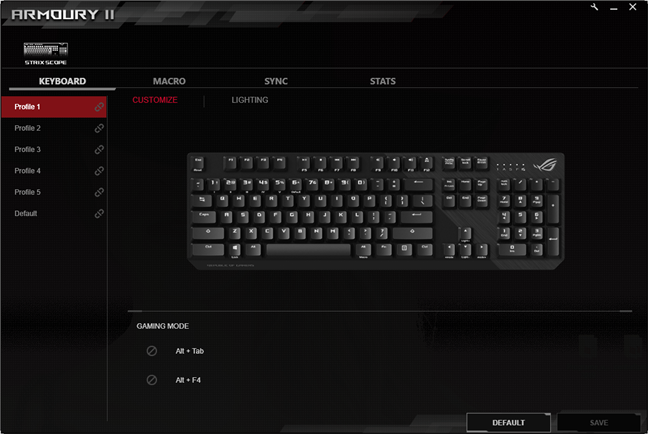 The ASUS ROG Armoury 2 software