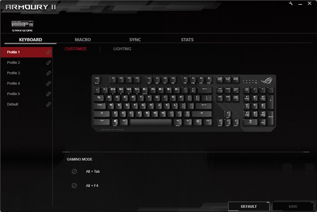 The ASUS ROG Armoury 2 software