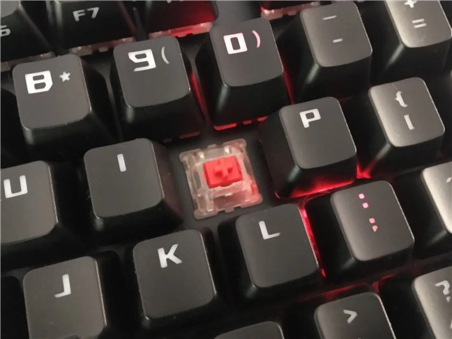 A Cherry MX Red switch used on the ASUS ROG Strix Scope