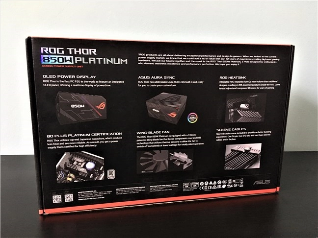 ASUS ROG Thor 850W Platinum PSU: the back of the box