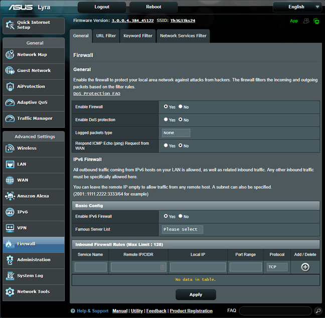 ASUS firmware - turn on the firewall