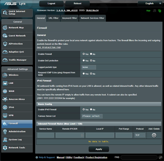 ASUS firmware - turn on the firewall