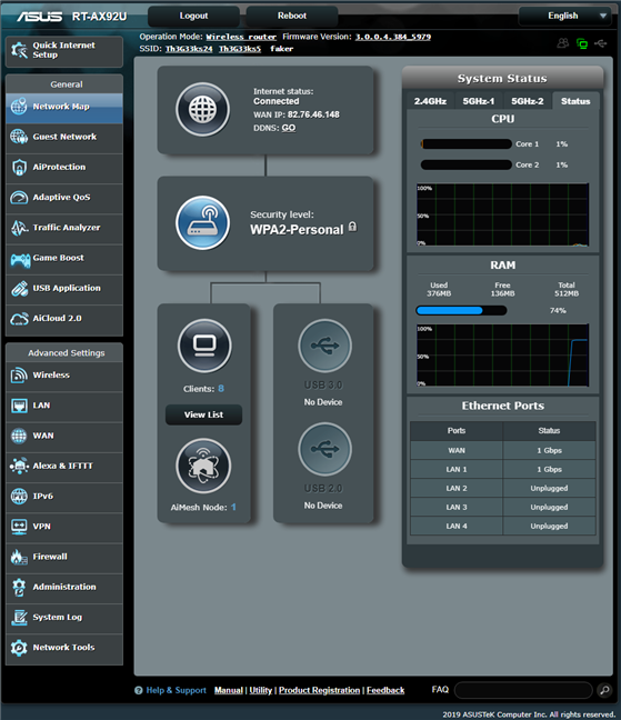 The firmware on the ASUS RT-AX92U