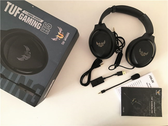 The package contents for the ASUS TUF Gaming H5 headset