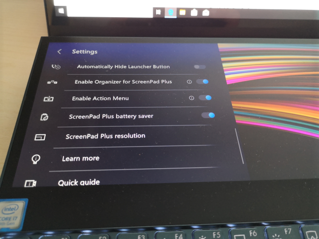 The settings of the ScreenPad Plus
