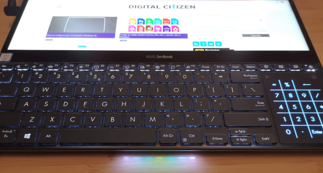 The keyboard and the Alexa light bar on the ASUS ZenBook Pro Duo