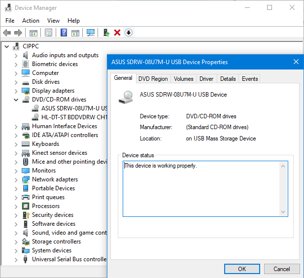 Windows 10 immediately recognizes the ASUS ZenDrive U7M
