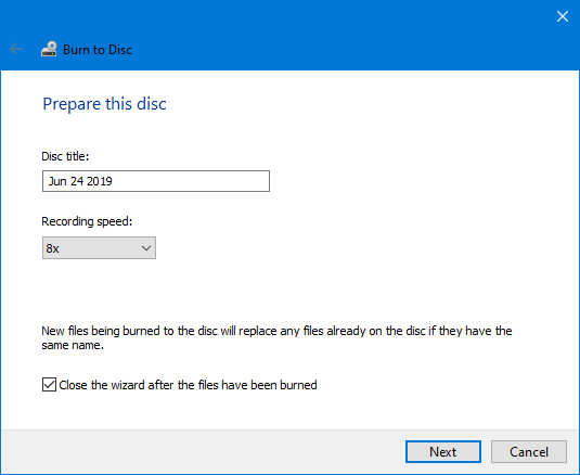 Burning a disc in Windows 10 with the ASUS ZenDrive U7M
