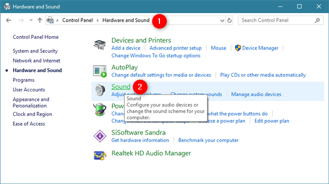 Click Sound in Hardware and Sound section of the Control Panel