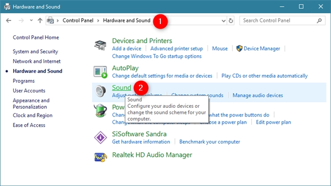 Click Sound in Hardware and Sound section of the Control Panel