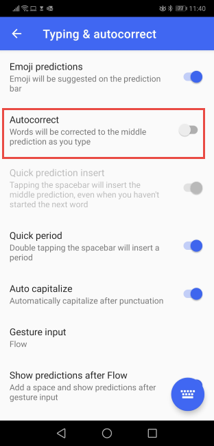 SwiftKey keyboard - Disable Autocorrect