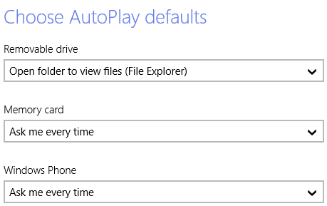 AutoPlay, settings, media, devices, Windows 8.1