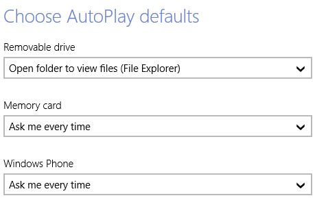 AutoPlay, settings, media, devices, Windows 8.1