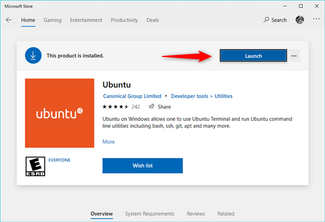 Ubuntu on Windows, installed from the Microsoft Store