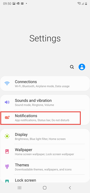 Accessing the Notification settings on a Samsung Galaxy