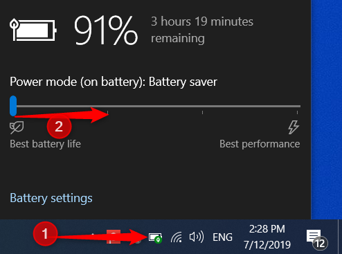 Disabling the battery saver in Windows 10