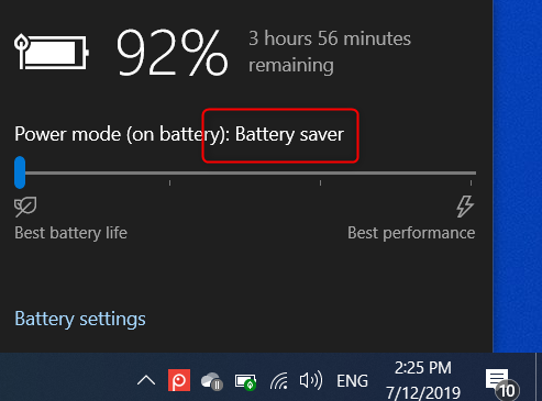 Battery saver is enabled in Windows 10