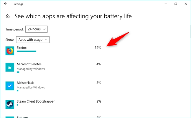 Apps showing their battery usage in percents