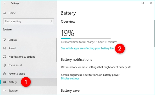 See which apps are affecting your battery life in Windows 10