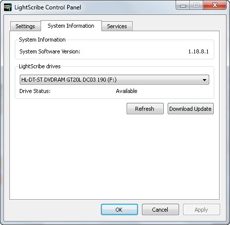 LightScribe Control Panel