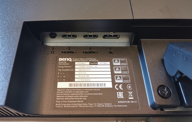 The ports on the back of the BenQ EW2780Q