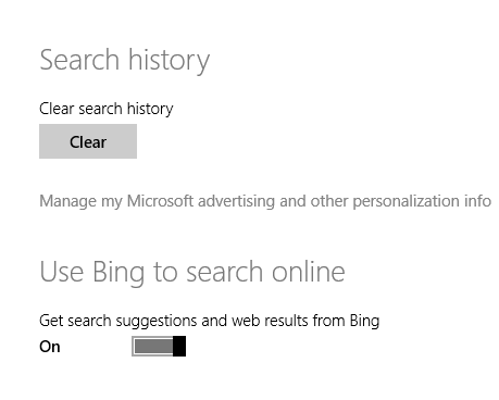 Search, charm, Windows 8.1, Bing, turn off, disable, integration