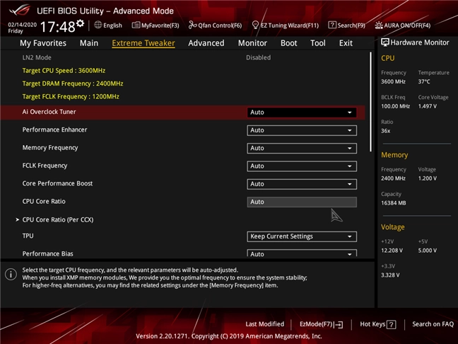 Advanced settings available on an advanced gaming motherboard