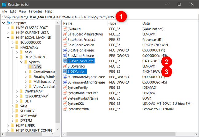 Check BIOS version and date in Registry Editor