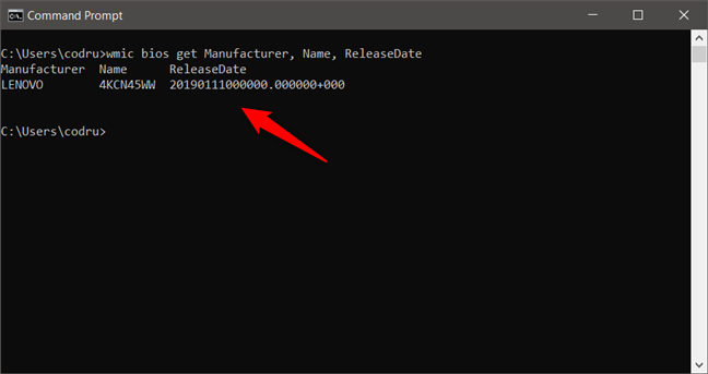 Check BIOS version and date from Command Prompt using wmic