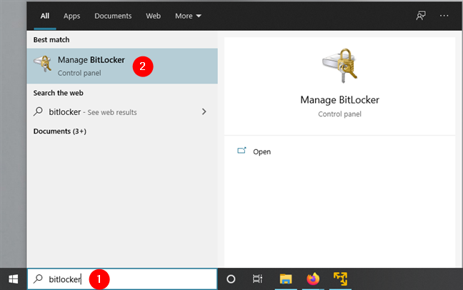 Opening BitLocker in Windows 10