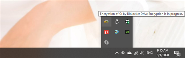 The BitLocker icon shown in the system tray