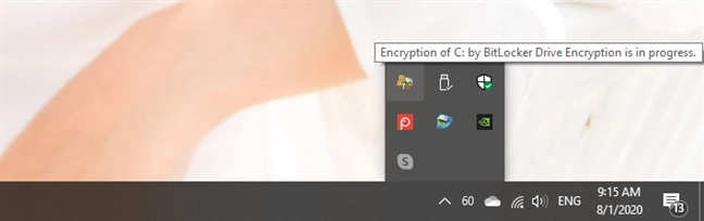The BitLocker icon shown in the system tray