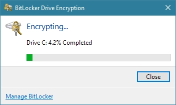 The progress of the BitLocker encryption for the system partition
