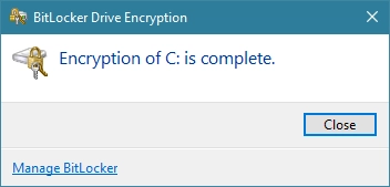 The encryption of the system partition with BitLocker is finalized