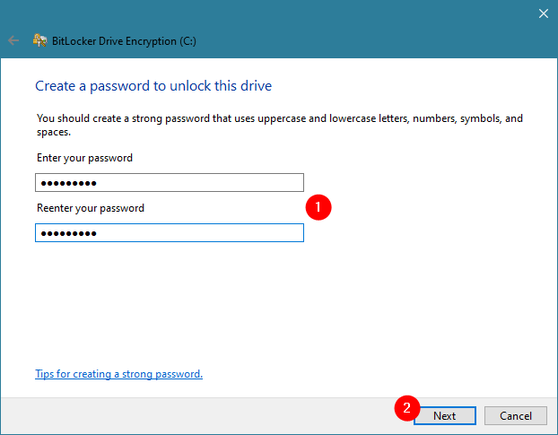 Creating a password for BitLocker on a PC without a TPM chip