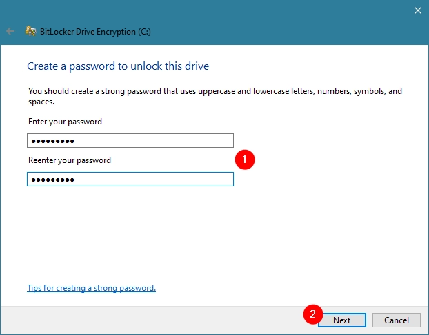 Creating a password for BitLocker on a PC without a TPM chip