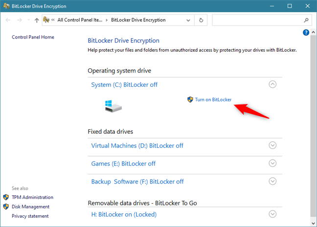 Choosing to Turn on BitLocker for the system partition