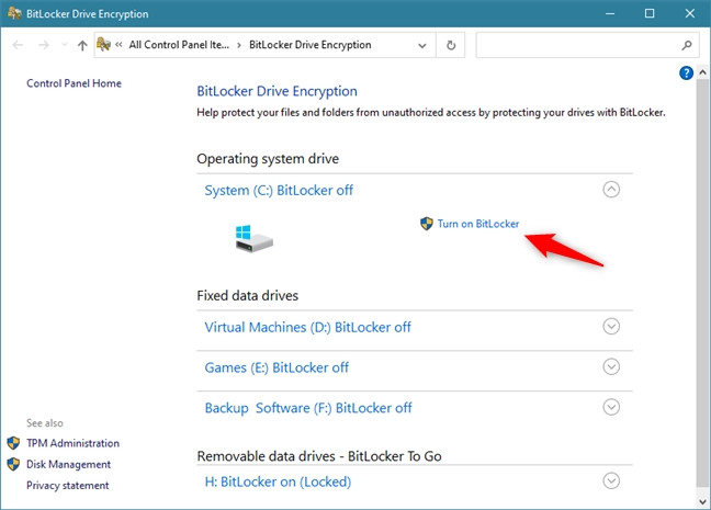 Choosing to Turn on BitLocker for the system partition