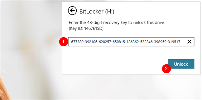 Unlocking an encrypted USB drive with its BitLocker recovery key